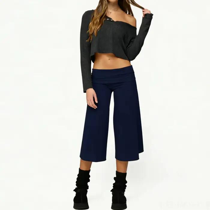 Pantalon gaucho femme à jambes larges, décontracté, polyvalent pour yoga, loungewear et streetwear, polyester et élasthanne, multicolores, confortable et tendance