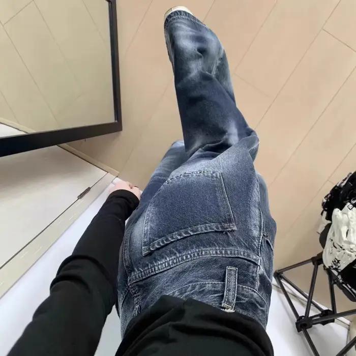 Jean ample en denim bleu-gris pour femme