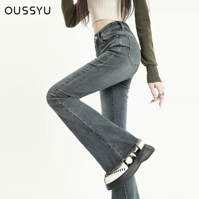 Jean Évasé OUSSYU Coton Denim Élastique pour Femmes Occasions Spéciales Style Streetwear