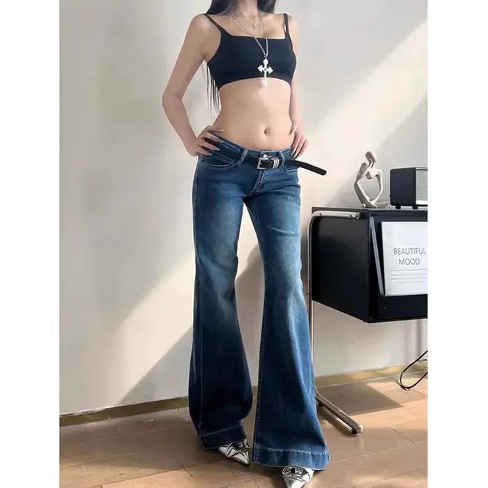 Jean évasé Lucyever taille basse pour femmes en polyester style coréen mode printemps été