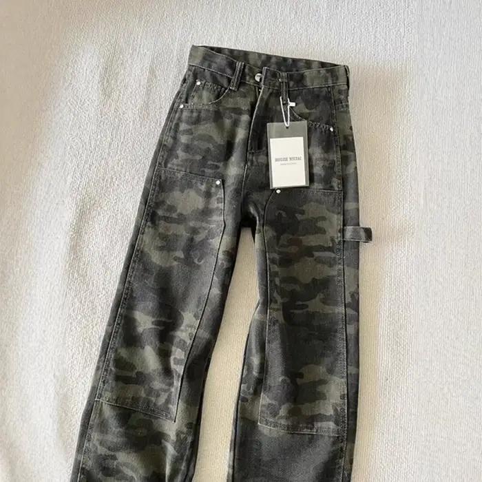 Jean américain rétro camouflage à jambe large pour femme