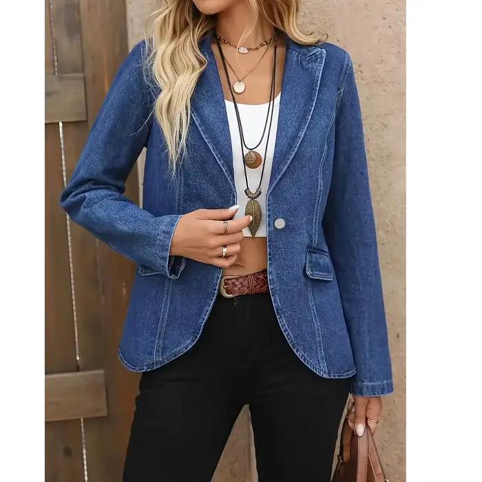 Blazer en jean asymétrique pour femmes de grande taille style streetwear printemps automne polyvalent occasionnel confortable chic