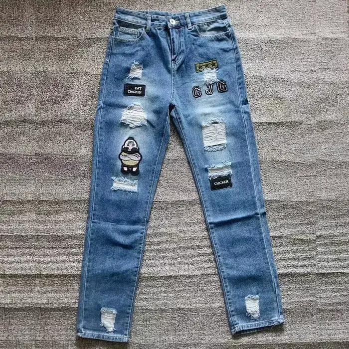 Jean déchiré moulant brodé blanc pour hommes