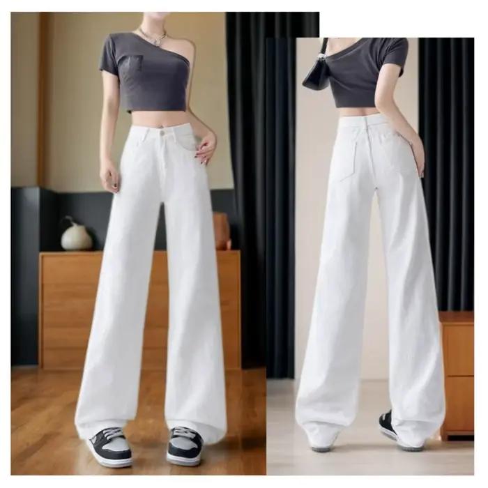 Jean droit taille haute blanc pour femme