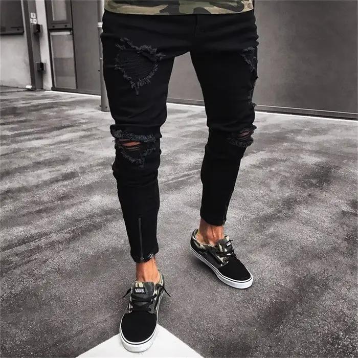 Déchiré Streetwear hommes jeans Stretch jean