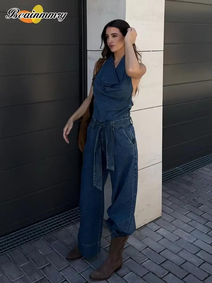 Combinaison Salopette en Jean Bleu pour Femme