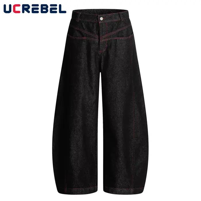 Jean foncé rétro pour hommes avec haut de poche et ample silhouette pantalon à jambes larges pour hommes style high street four seasons adaptable