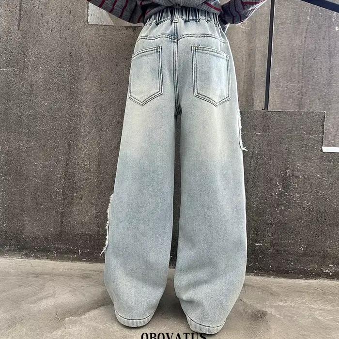 Jean Vintage Bleu avec Applique de Papillons pour Fille