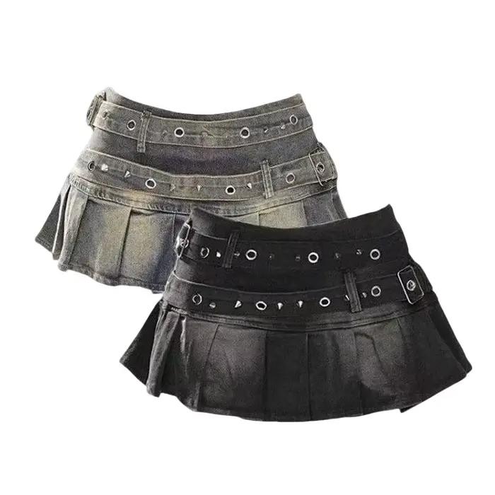Jupe en jean pour femme avec ceinture cloutée