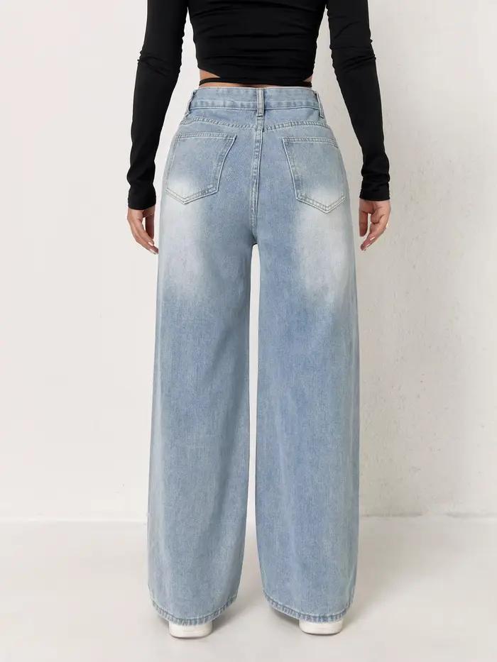 Jean à jambes larges bleu délavé pour femme