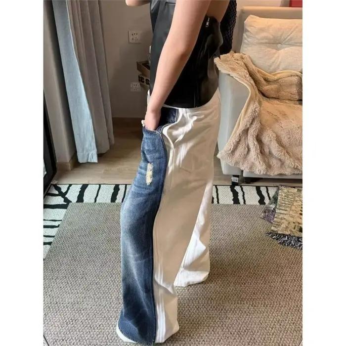 Jeans déchirés noirs et gris pour femmes