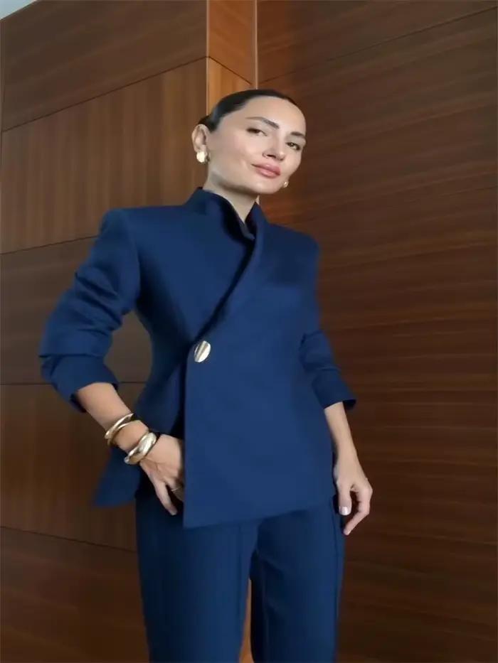 Chic Button Women's Pant Set Vintage V-neck Long Sleeve Jacket High Waist Straight Pants Female Sets 2025 Autumn Lady Streetwear