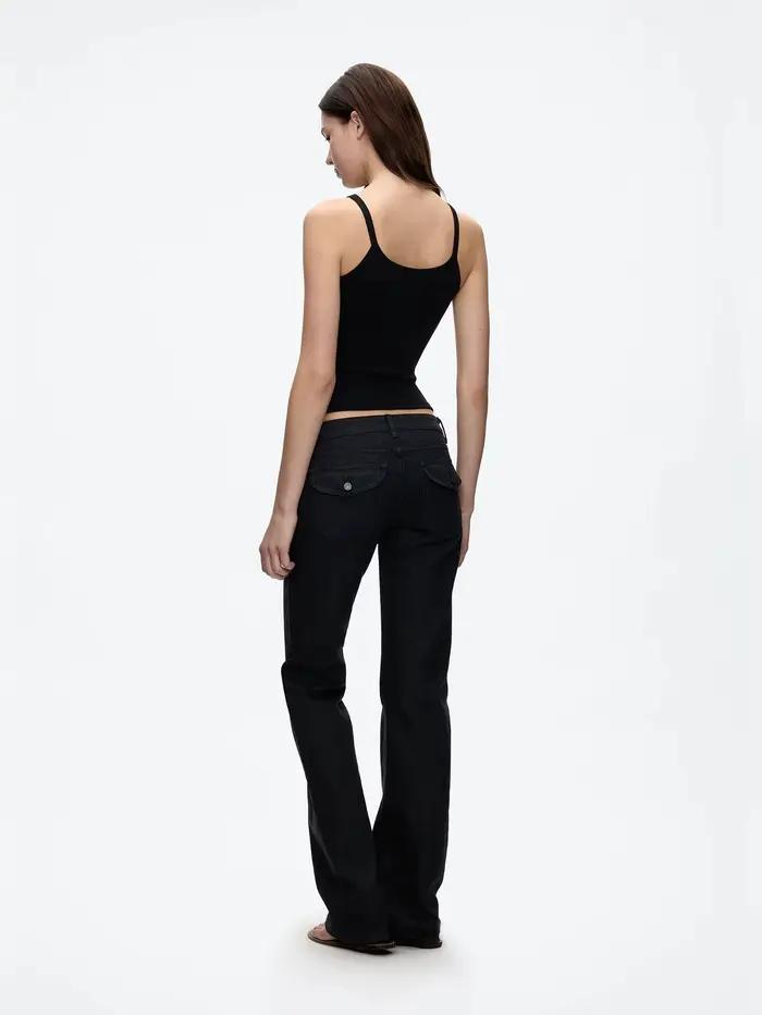 Pantalon en jean uni à taille basse et effet froissé Tank Floral