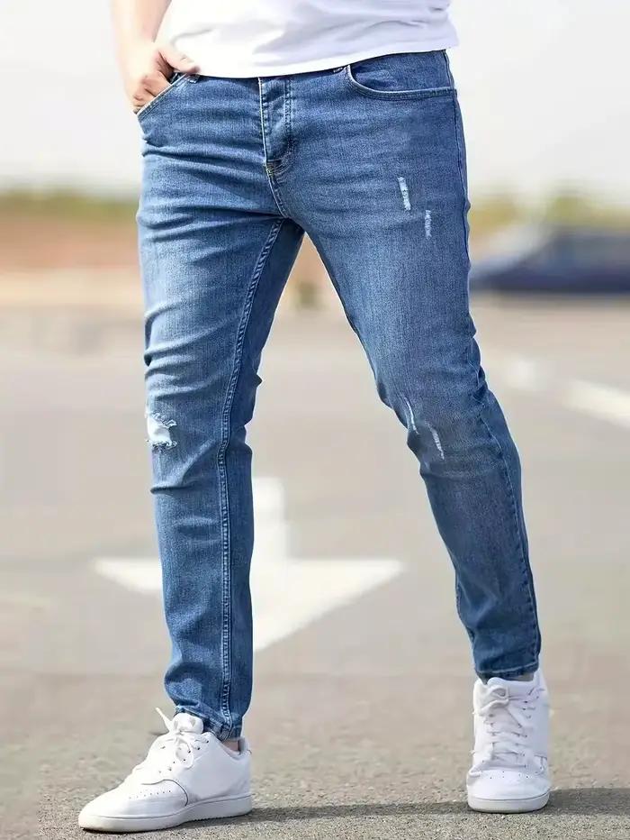 Jean rétro américain pour hommes, coupe cintrée, extensible, décontracté, pantalon en Denim, noir, bleu, style vintage, jeans skinny, occassions quotidiennes