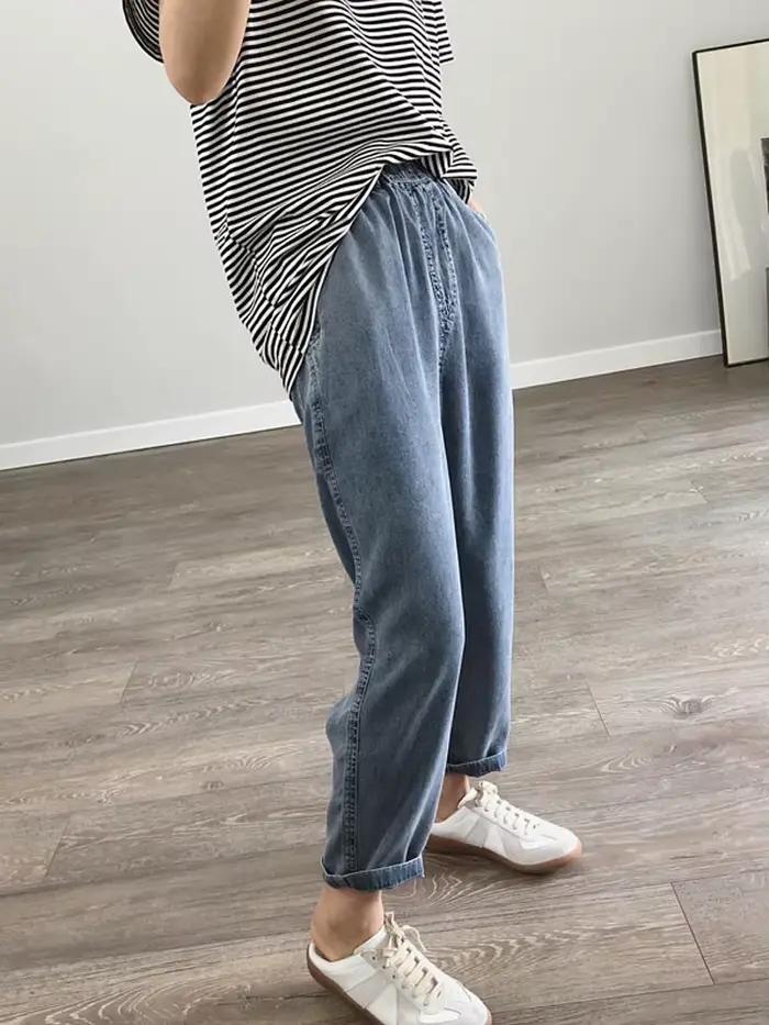 Été grande taille jean femme décontracté ample Baggy Denim sarouel