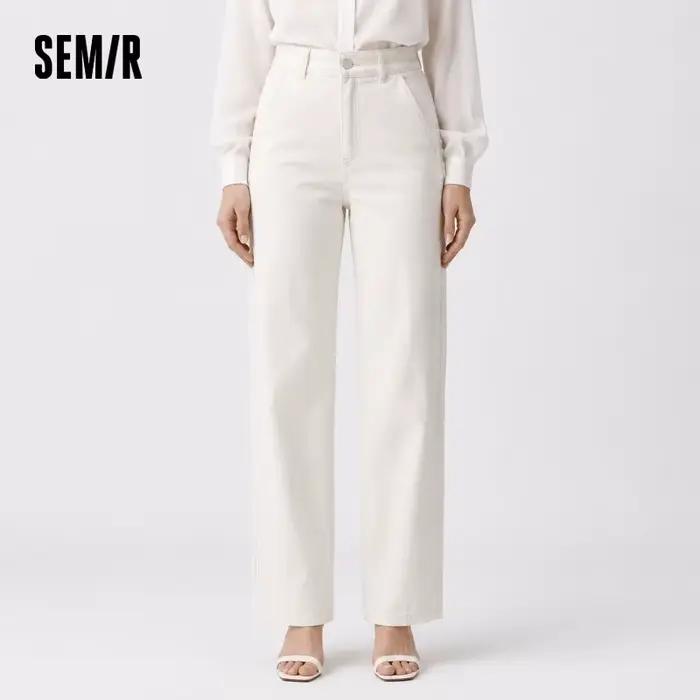 Semir blanc jean femmes 2026 printemps fendu lame incurvée coupe décontractée minceur à la mode longueur de plancher pantalon décontracté