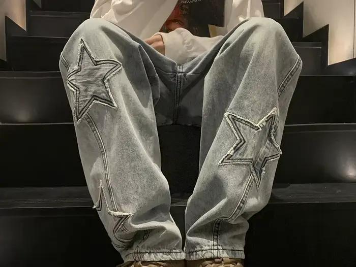 Nouvelle mode étoile à cinq branches jean hommes taille haute Vintage Streetwear