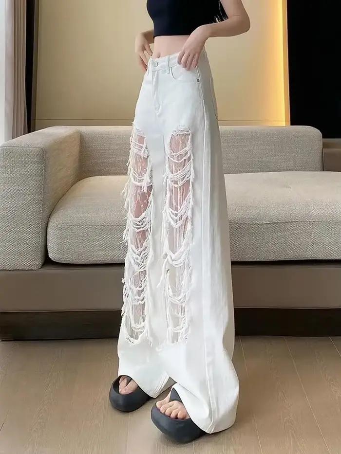 Jean blanc en dentelle pour femmes