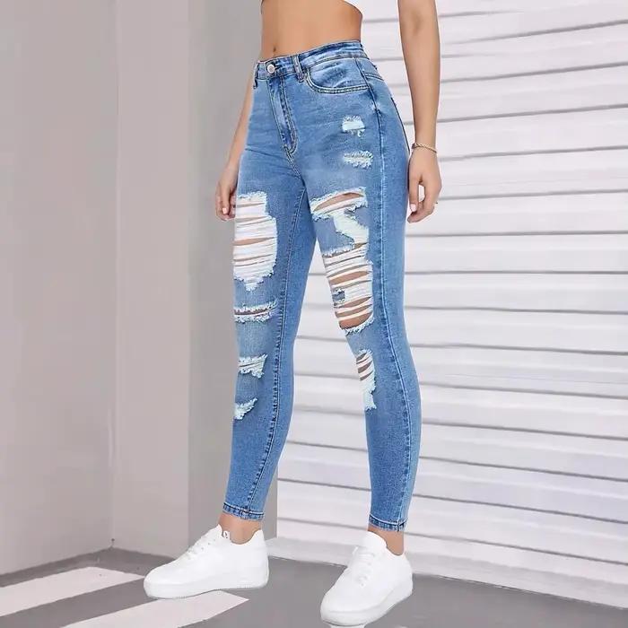 Jean déchiré femme printemps-automne 2026 – Mode streetwear taille haute Y2K – Pantalon en denim élégant