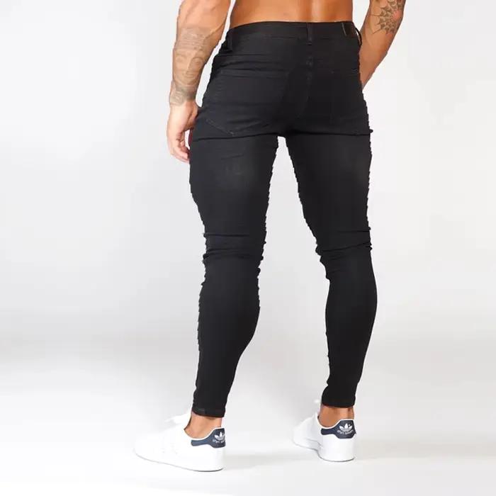 Jeans déchirés extensibles super skinny noirs pour hommes