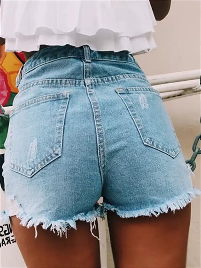 Women's Short Jeans High Waist Classic Holes Shorts Summer Casual Denim