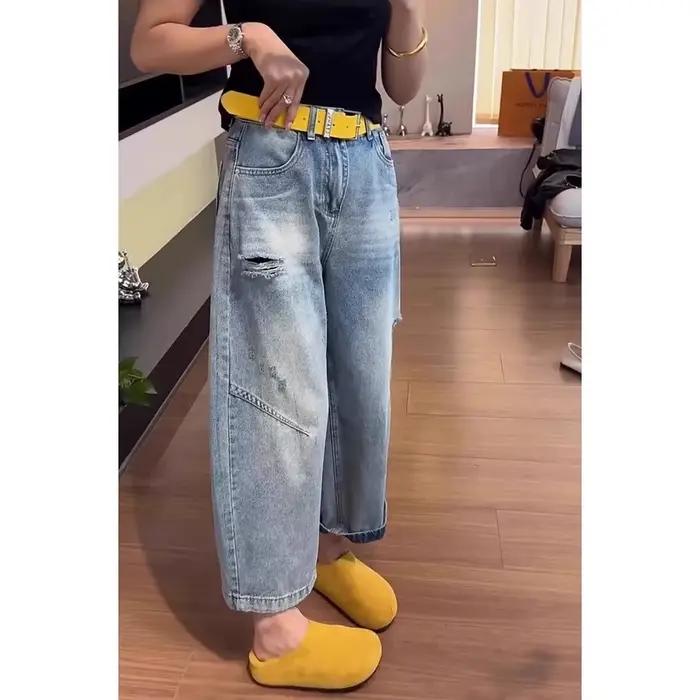 Jean en denim ample taille haute pour femme