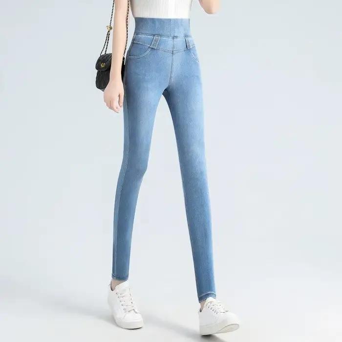 Jean Taille Haute Élastique Femme Nouvelle Collection Printemps Automne 2023 Pantalon Crayon Adoucissant Occasions Spéciales