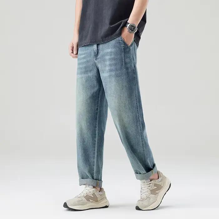 Été 2025 nouveaux jeans pour hommes à la mode coniques 9 pouces coupe droite ample pantalons décontractés minces