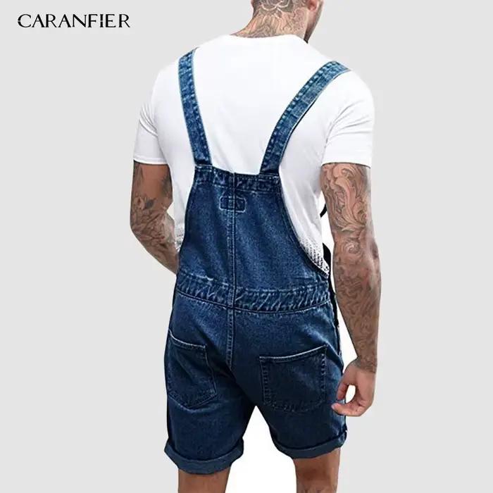 CARANFIER été hommes jean salopette avec poche décontracté Denim combinaison courte pantalon homme jarretelle vêtements mode Streetwear