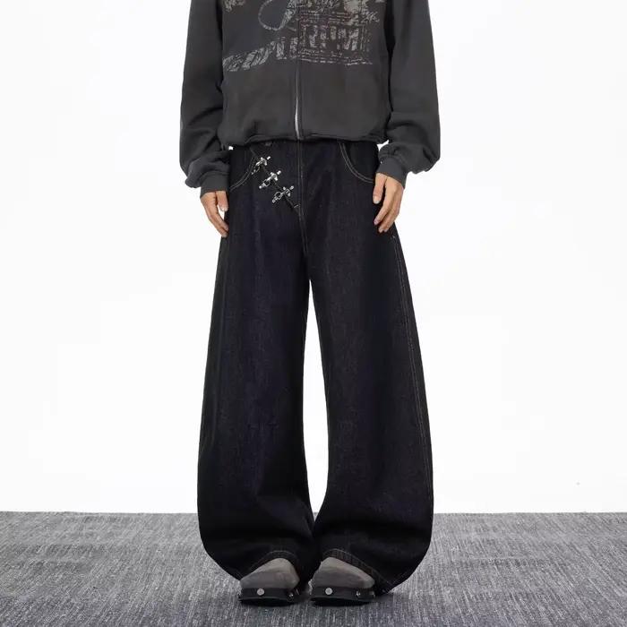 Jean Scimitar Noir pour Homme – Nouvelle Collection Printemps 2026 – Coupe Américaine Ample et Droite à Jambes Larges