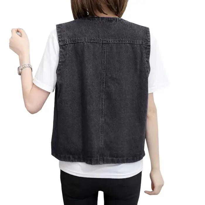 Rose femmes mode avant bouton Denim gilet sans manches