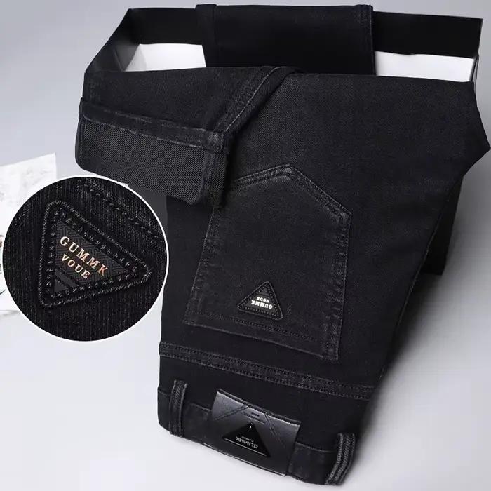 Jean haut de gamme style européen décontracté pour hommes automne hiver matériaux épais couleurs blanche rouge coupe droite tendance ajustement flexible occasions professionnelles détendues