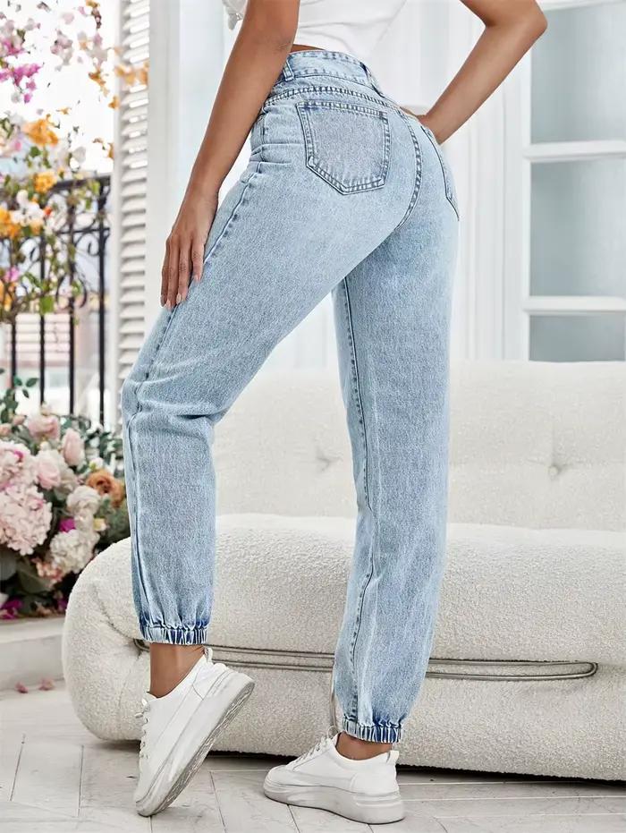 Jean Vintage Bleu Benuynffy Pantalon Crayon Décontracté Taille Haute Femme Occasions Printemps Été