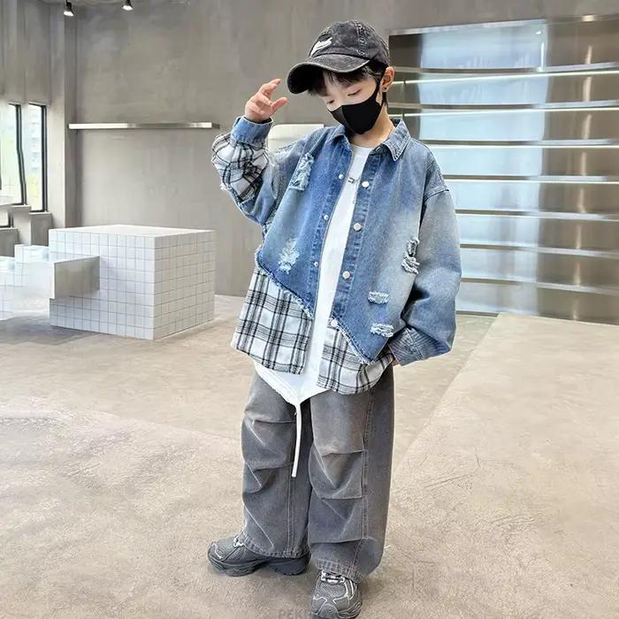 Nouveauté enfant vêtements garçons Cool Denim veste avec trou Cowboy à manches longues déchiré chemises manteau pour enfants fantaisie Streetwear tenues
