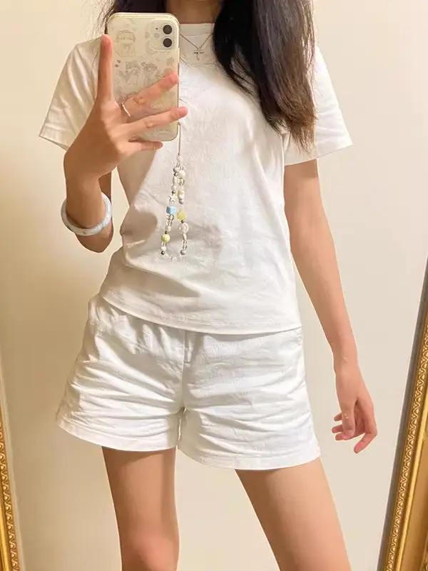 Shorts blancs élégants pour femmes junior en coton style harajuku décontracté et élégant pour les chaudes journées d'été