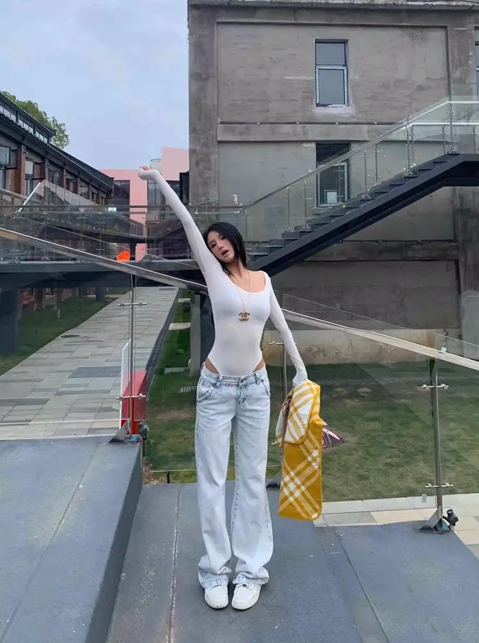 Pantalon Jean Vintage à Taille Basse pour Femmes Style Streetwear Coupe Ample Occasions Printemps Automne Coton Polyester PUNK STYLE GIRL