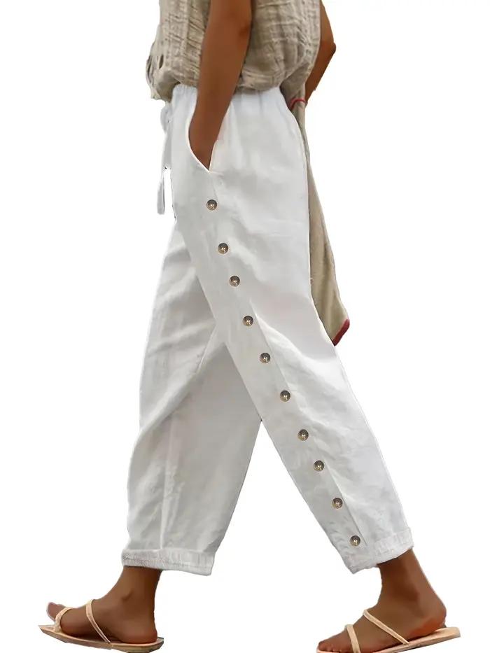 Pantalon taille élastique pour femme décontracté pantalon sarouel polyester longueur cheville style moderne occassions décontractées舒适和风格并存的女性弹性腰身裤 - 舒适休闲宽松裤 - 聚酯长裤 - 现代风格 - 非正式场合