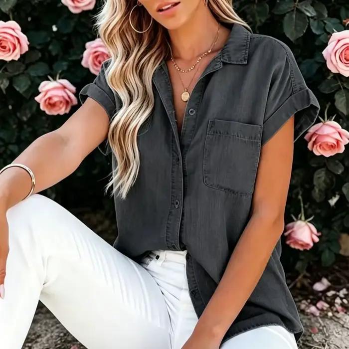 Chemise en jean à manches courtes pour femme