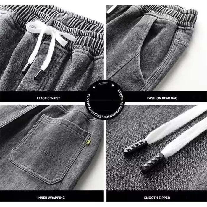 Jeans pour hommes, pantalon en denim harem à nouer élastique
