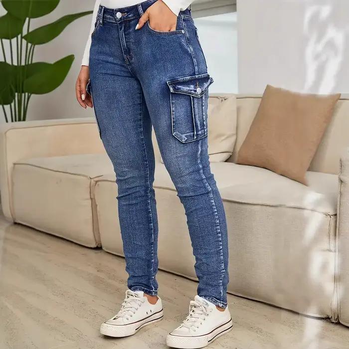 Jean crayon pantalon femmes Vintage Denims plusieurs poches taille basse lavé en détresse Stretch Streetwear cheville