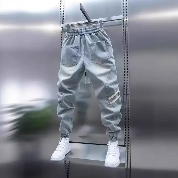 Jean Jogger Homme Style Coréen Streetwear Pantalon Harem en Denim Ample Tendance Pantalon à Taille Cordon Occasions Quotidiennes Mode Printemps Automne
