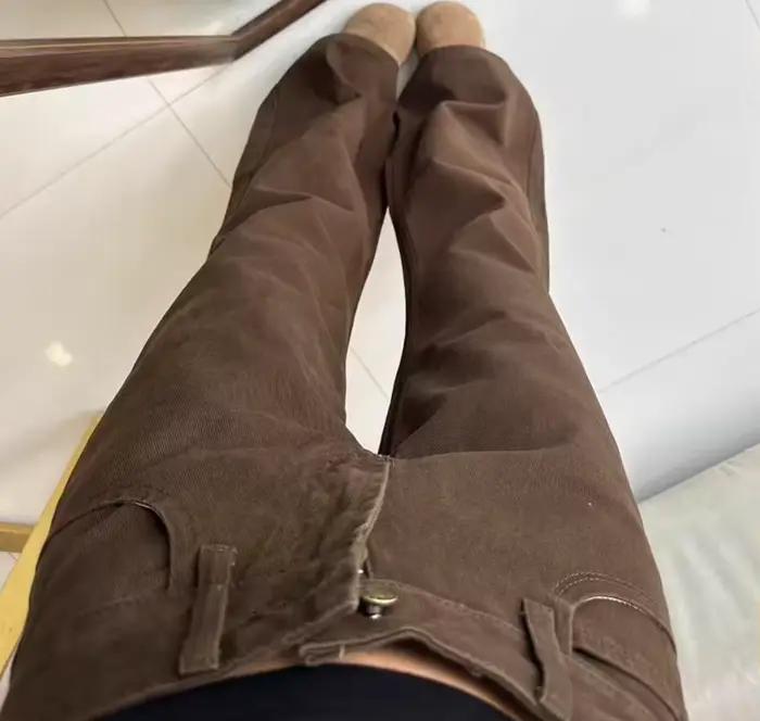 Jeans Grunge Y2k Marron Taille Basse Baggy Denim Pantalon Femmes Décontracté Streetwear Mode Coréenne Occasions Estivales