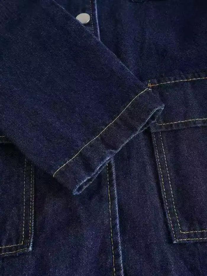 Veste en jean bleu foncé pour femme avec col tailleur