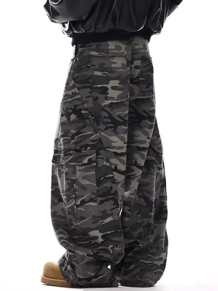 Jean baggy camouflage pour homme style américain Y2K pantalon en denim à jambes larges idéal pour le bureau et le streetwear hip-hop occasions décontractées