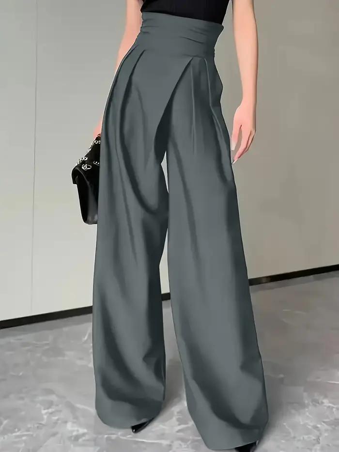 Pantalon chic gris à taille haute et jambes larges
