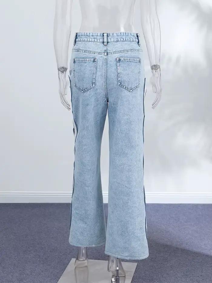 Jean droit en denim bleu pour femme