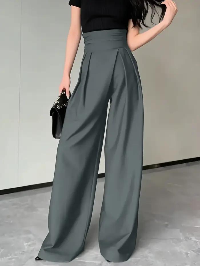Pantalon chic gris à taille haute et jambes larges