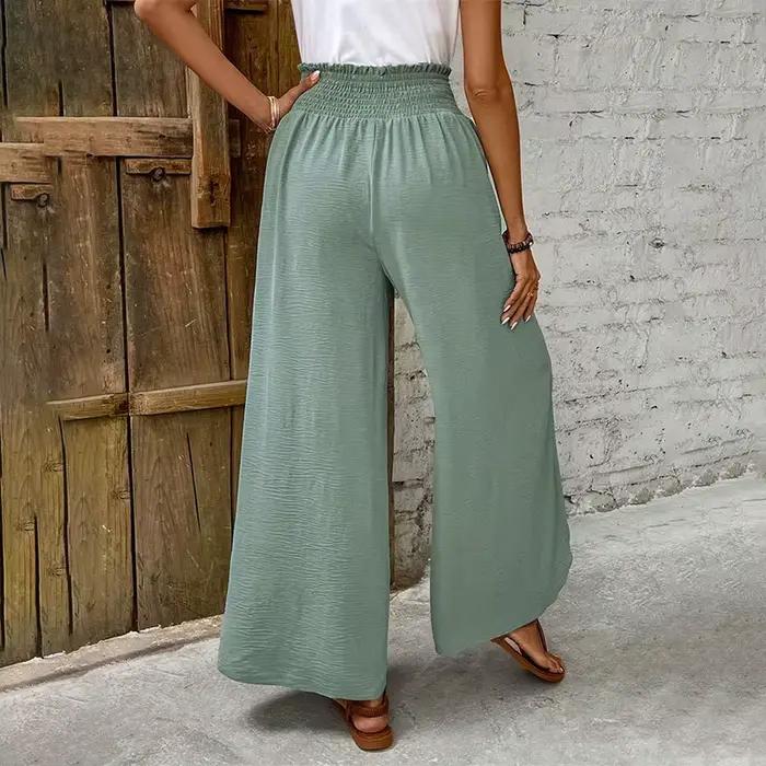 Pantalon large à taille élastique pour femme