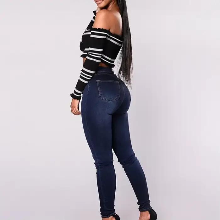 Denim crayon pantalon femmes Vintage jean taille haute lavé Double boutonnage poches basiques cheville longueur