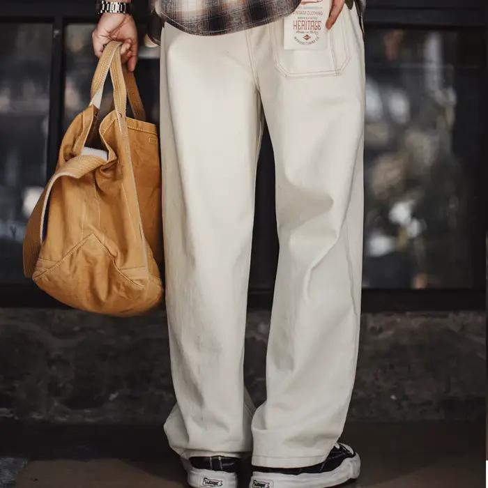 Jean vintage blanc épais délavé pour homme Maden